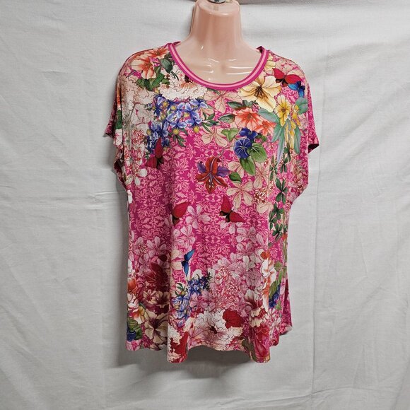 Johnny Was Frame Relaxed Dolman Sleeve Floral Tee Top Blouse Size L Multicolor - Picture 11 of 12